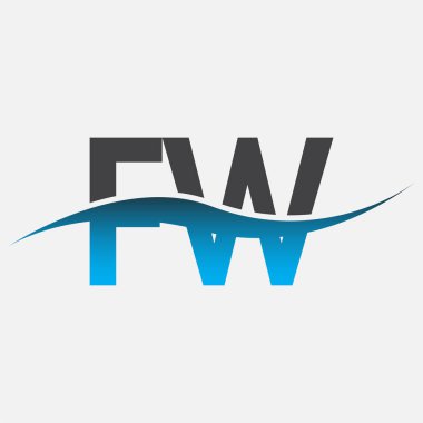 İlk harf logosu FW şirketi mavi ve gri renk desenli. İş ve şirket kimliği için vektör logosu.