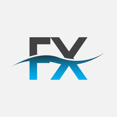 İlk harf logosu FX şirketinin adı mavi ve gri renk desenli. İş ve şirket kimliği için vektör logosu.