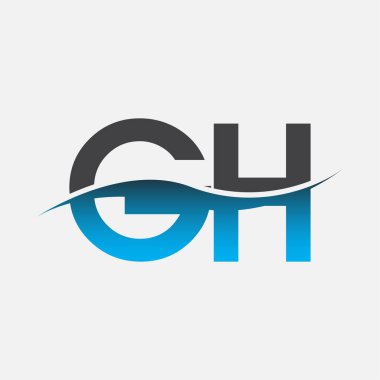 İlk harf amblemi GH şirketi adı mavi ve gri renk swoosh tasarımı. İş ve şirket kimliği için vektör logosu.