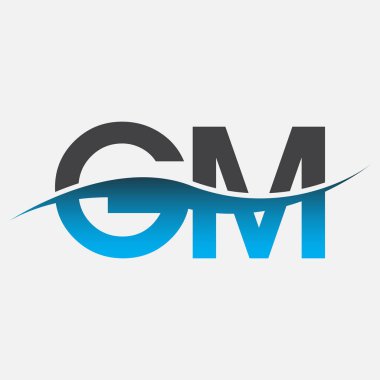 İlk harf logosu GM şirketinin adı Mavi ve Gri renkli Swoosh tasarımı. İş ve şirket kimliği için vektör logosu.