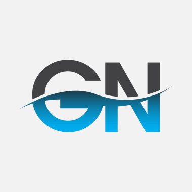 İlk harf logosu GN şirketinin adı Mavi ve Gri renkli Swoosh tasarımı. İş ve şirket kimliği için vektör logosu.