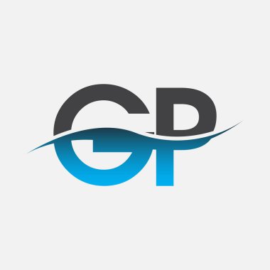 İlk harf logosu GP şirketinin adı mavi ve gri renk desenli. İş ve şirket kimliği için vektör logosu.