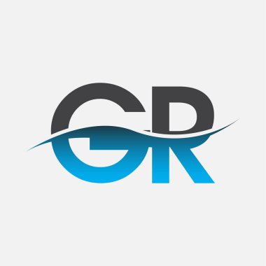 İlk harf logosu GR şirketi mavi ve gri renk desenli. İş ve şirket kimliği için vektör logosu.