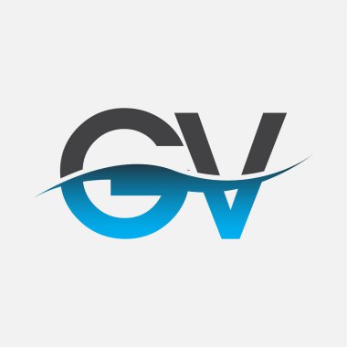 İlk harf logo GV şirketi adı mavi ve gri renk desenli. İş ve şirket kimliği için vektör logosu.