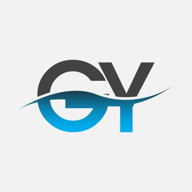 İlk harf logosu GY şirketinin adı Mavi ve Gri renkli Swoosh tasarımı. İş ve şirket kimliği için vektör logosu.