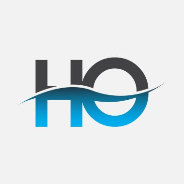 İlk harf logosu HO şirketinin adı mavi ve gri renk desenli. İş ve şirket kimliği için vektör logosu.