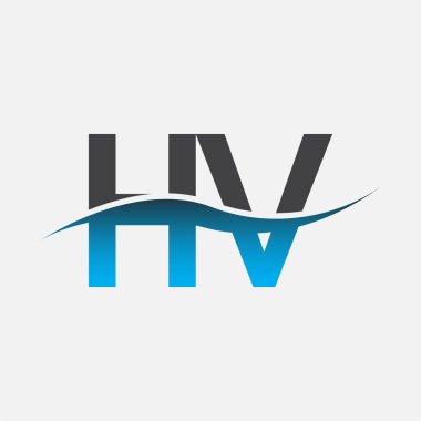 İlk harf logosu HV şirketinin adı mavi ve gri renkli swoosh tasarımı. İş ve şirket kimliği için vektör logosu.