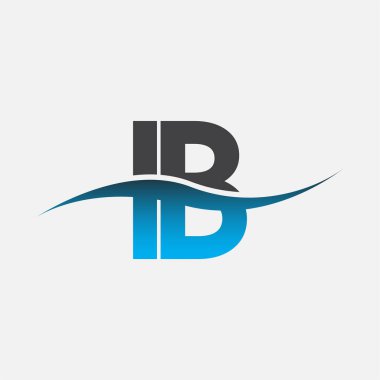 İlk harf logosu IB şirketinin adı Mavi ve Gri renkli Swoosh tasarımı. İş ve şirket kimliği için vektör logosu.