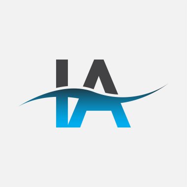 İlk harf logosu IA şirketinin adı Mavi ve Gri renkli Swoosh tasarımı. İş ve şirket kimliği için vektör logosu.