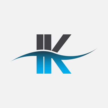 İlk harf logo IK şirketi adı mavi ve gri renk desenli. İş ve şirket kimliği için vektör logosu.