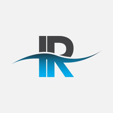 İlk harf IR firmasının adı mavi ve gri renkli Swoosh tasarımı. İş ve şirket kimliği için vektör logosu.