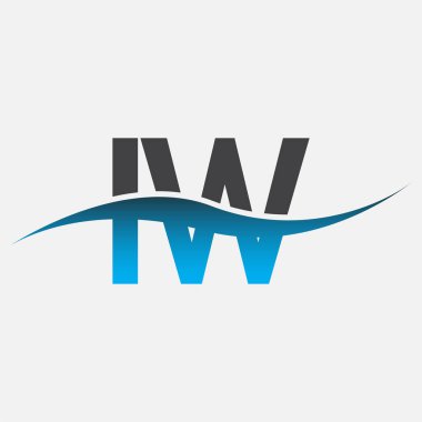 İlk harf logosu IW şirketinin adı mavi ve gri renk desenli. İş ve şirket kimliği için vektör logosu.