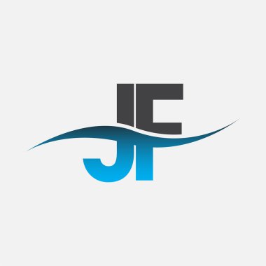 İlk harf logosu JF şirketinin adı mavi ve gri renk desenli. İş ve şirket kimliği için vektör logosu.