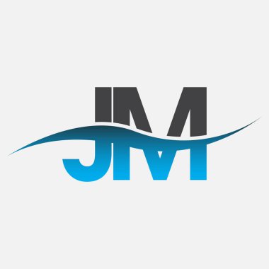 İlk harf logosu JM şirketinin adı mavi ve gri renk desenli. İş ve şirket kimliği için vektör logosu.