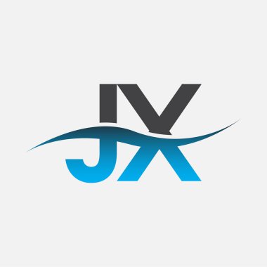 İlk harf logosu JX şirketinin adı mavi ve gri renk desenli. İş ve şirket kimliği için vektör logosu.