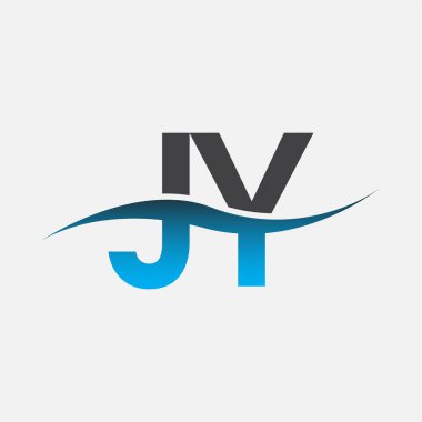 İlk harf logosu JY şirketinin adı mavi ve gri renk desenli. İş ve şirket kimliği için vektör logosu.