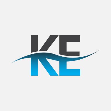 İlk harf olarak KE KE şirketi adı mavi ve gri renkli Swoosh tasarımı. İş ve şirket kimliği için vektör logosu.