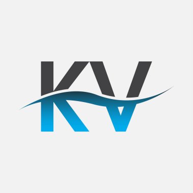 İlk harf logo KV şirketi adı mavi ve gri renk desenli. İş ve şirket kimliği için vektör logosu.