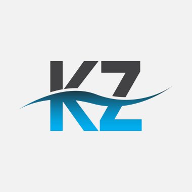 İlk harf logosu KZ şirket adı mavi ve gri renk swoosh tasarımı. İş ve şirket kimliği için vektör logosu.