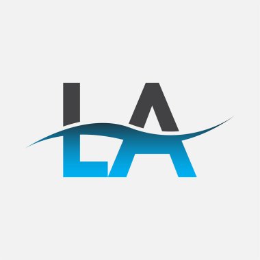 Los Angeles şirketinin ilk harf logosu mavi ve gri renk desenli. İş ve şirket kimliği için vektör logosu.
