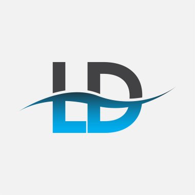İlk harf LD şirket adı mavi ve gri renk swoosh tasarımı. İş ve şirket kimliği için vektör logosu.