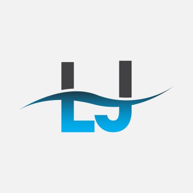 İlk harf LJ şirket adı mavi ve gri renk swoosh tasarımı. İş ve şirket kimliği için vektör logosu.