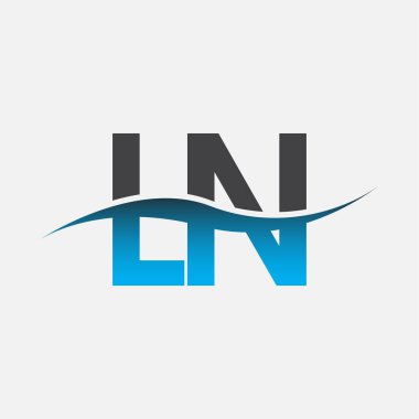 İlk harf LN şirketi adı mavi ve gri renk swoosh tasarımı. İş ve şirket kimliği için vektör logosu.