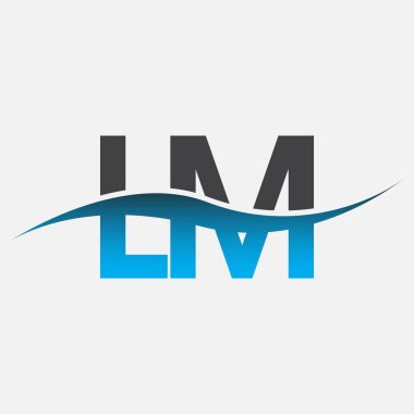 İlk harf logosu LM şirketinin adı mavi ve gri renk desenli. İş ve şirket kimliği için vektör logosu.