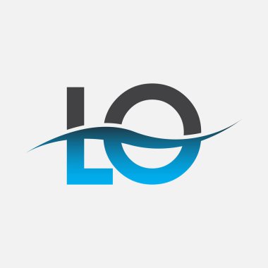 İlk harf LO şirketi adı mavi ve gri renk swoosh tasarımı. İş ve şirket kimliği için vektör logosu.