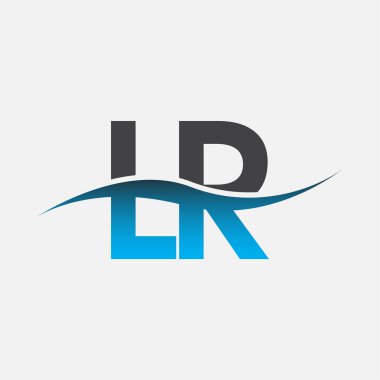İlk harf logosu LR şirketinin adı mavi ve gri renk swoosh tasarımı. İş ve şirket kimliği için vektör logosu.
