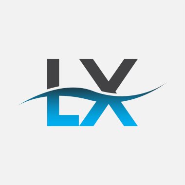 İlk harf logosu LX şirketi adı mavi ve gri renk desenli. İş ve şirket kimliği için vektör logosu.