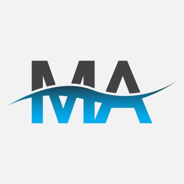 İlk harf logosu MA şirketi adı mavi ve gri renk swoosh tasarımı. İş ve şirket kimliği için vektör logosu.