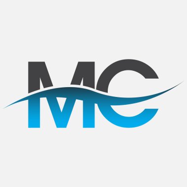İlk harf logosu MC şirketinin adı Mavi ve Gri renkli Swoosh tasarımı. İş ve şirket kimliği için vektör logosu.