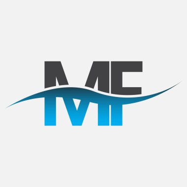 İlk harf logosu MF şirketinin adı mavi ve gri renk desenli. İş ve şirket kimliği için vektör logosu.