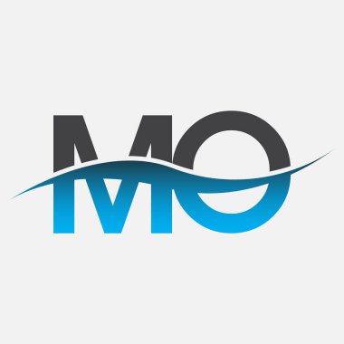 İlk harf logosu MO şirketinin adı mavi ve gri renkli Swoosh tasarımı. İş ve şirket kimliği için vektör logosu.