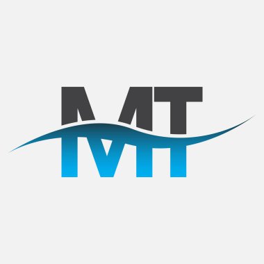 İlk harf logosu MT şirketinin adı mavi ve gri renk desenli. İş ve şirket kimliği için vektör logosu.
