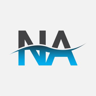 İlk harf NA şirketi adı mavi ve gri renk swoosh tasarımı. İş ve şirket kimliği için vektör logosu.