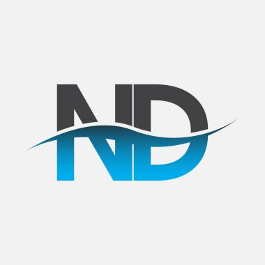 İlk harf ND logosu. Mavi ve gri renkli Swoosh tasarımı. İş ve şirket kimliği için vektör logosu.