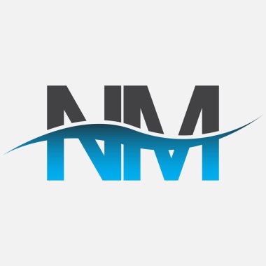 İlk harf logosu NM şirketinin adı mavi ve gri renk desenli. İş ve şirket kimliği için vektör logosu.