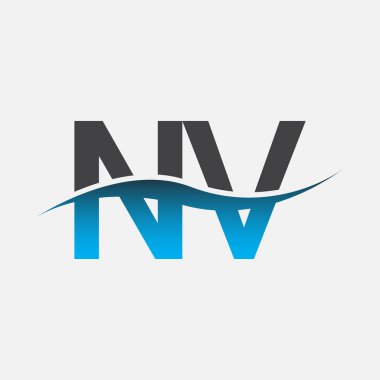 İlk harf logosu NV şirketinin adı mavi ve gri renk desenli. İş ve şirket kimliği için vektör logosu.