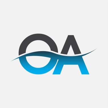 İlk harf logosu OA şirketinin adı mavi ve gri renk desenli. İş ve şirket kimliği için vektör logosu.