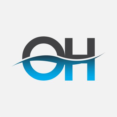 İlk harf OH firmasının adı Mavi ve Gri renkli Swoosh tasarımı. İş ve şirket kimliği için vektör logosu.