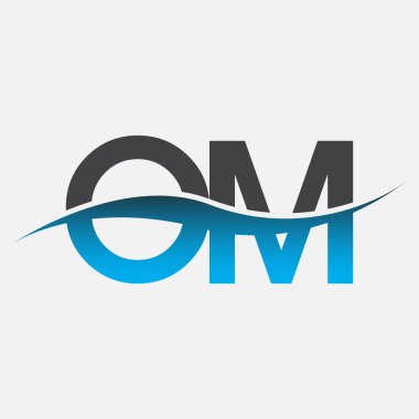 İlk harf logosu OM şirketi mavi ve gri renkli Swoosh tasarımı. İş ve şirket kimliği için vektör logosu.