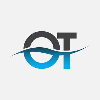 İlk harf logosu OT şirketinin adı Mavi ve Gri renkli Swoosh tasarımı. İş ve şirket kimliği için vektör logosu.