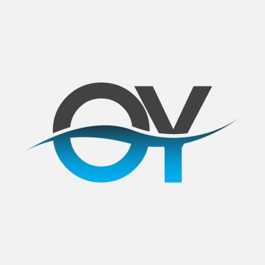 İlk harf logosu OY şirketinin adı mavi ve gri renk desenli. İş ve şirket kimliği için vektör logosu.