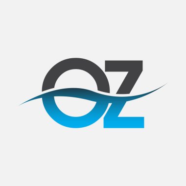 İlk harf OZ şirketi adı Mavi ve Gri renkli Swoosh tasarımı. İş ve şirket kimliği için vektör logosu.