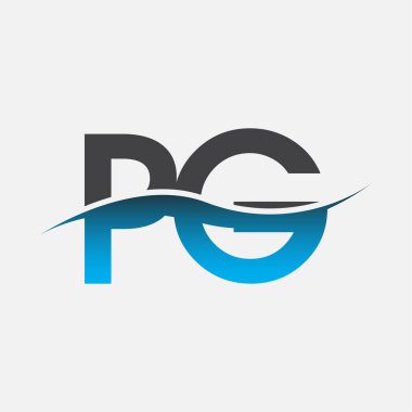 İlk harf logosu PG şirketi adı Mavi ve Gri renkli Swoosh tasarımı. İş ve şirket kimliği için vektör logosu.