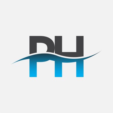 İlk harf logosu PH şirketi mavi ve gri renk desenli. İş ve şirket kimliği için vektör logosu.