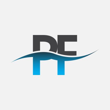 İlk harf logosu PF şirketinin adı mavi ve gri renk desenli. İş ve şirket kimliği için vektör logosu.