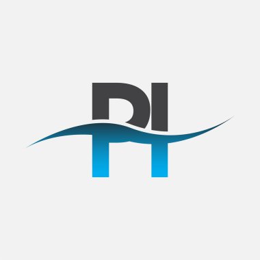 İlk harf logo PI şirketinin adı mavi ve gri renk desenli. İş ve şirket kimliği için vektör logosu.